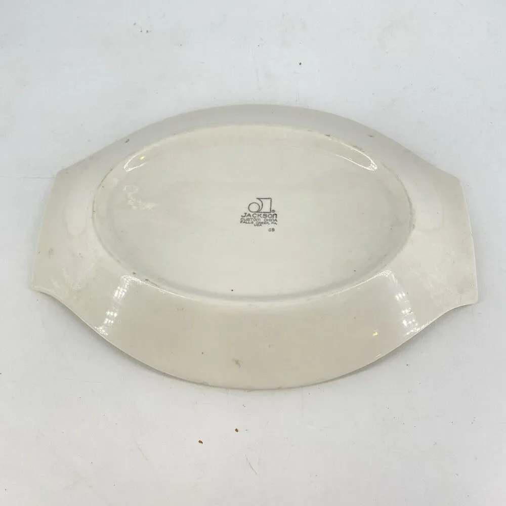 Vintage Jackson Custom China 12” Oval Serving Platter Yellow White USA